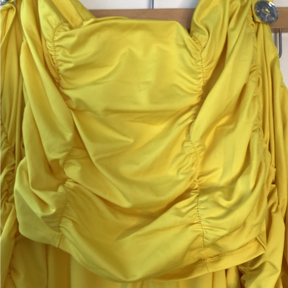 Wide Leg Ruched Yellow Jumpsuit - Picture 6 of 12